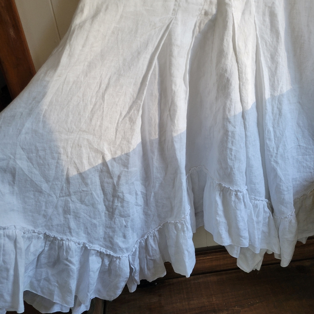 LA BLEND | White Sleeveless Linen Midi Dress With Flowy Skirt SIZE SMALL - Picture 5 of 6